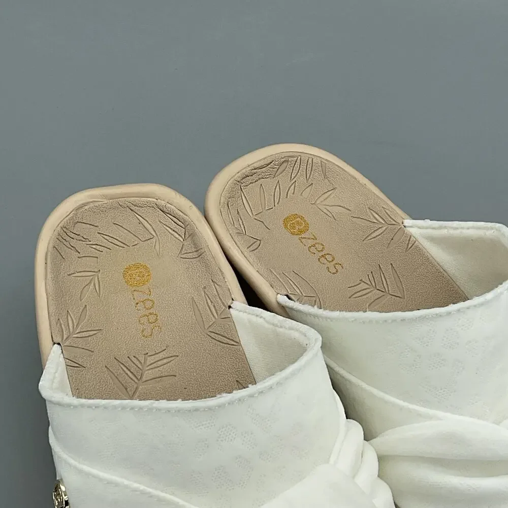 NEW Lifestride Bzees Women’s Smile Wedge Slide Sandals White Size 8.5M
